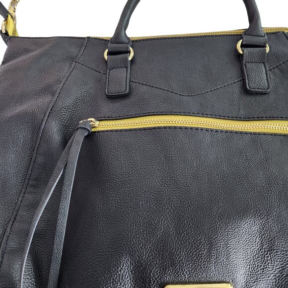 Steve Madden Medium Sized Black Purse Yellow Trim Zipper Details - Picture 5 of 11